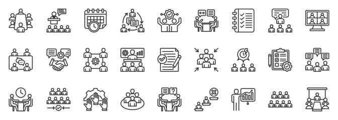 meeting icon set collection in outline style. icon pack contain health, care, doctor, nurse, hospital, medical, clinic, patient, treatment, card icon