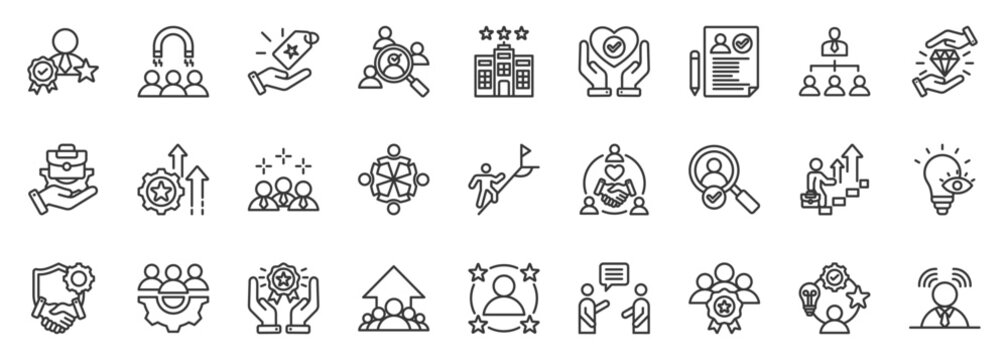 employer branding icon set collection in outline style. icon pack contain branding, identity, reputation, values, culture, talent, attract, hiring, loyalty, engage icon