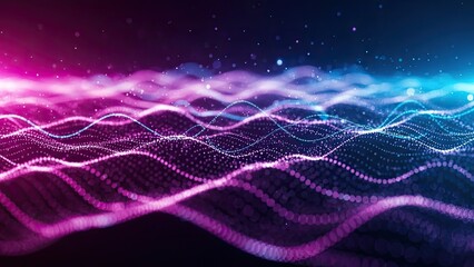 Abstract Digital Waveform with Neon Pink and Blue Glow.