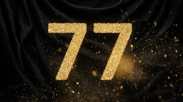 Golden Glitter Number 77 Sparkling Particles Black Velvet Luxury Background
