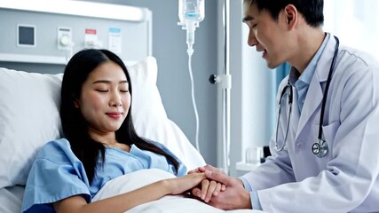 Medical Consultation: A comforting scene of a doctor offering support and empathy to a patient in a hospital room, fostering trust and care.