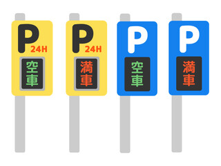 駐車場の電光表示（満車・空車）イラストセット