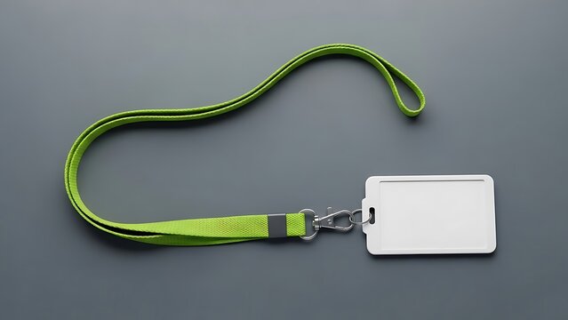 Blank white ID card with vibrant green lanyard, perfect for corporate access or event identification