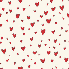 Tiny heart shapes seamless pattern, scattered small hearts, hand-drawn minimal style for Valentine's day