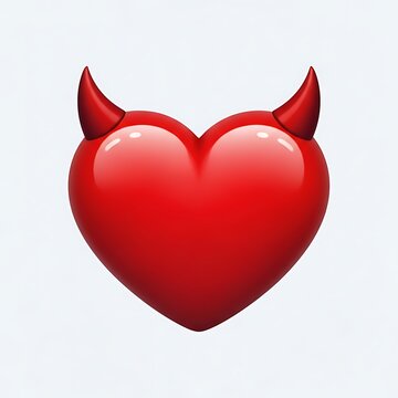 Red heart with devil horns on white background