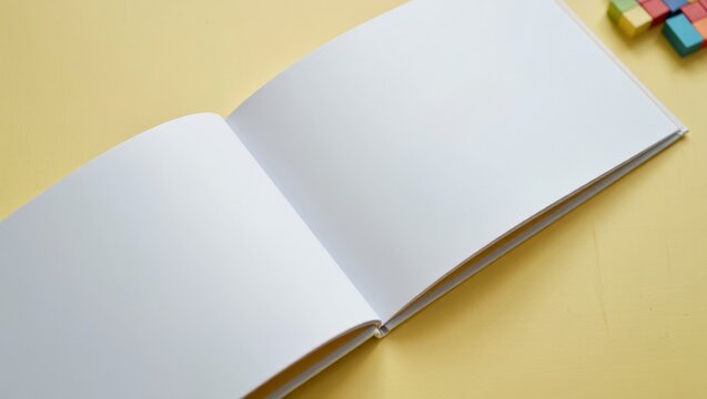 Children's book mockup on buttercream surface for design and presentation