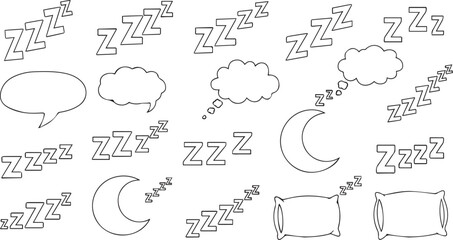 Fototapeta premium Sleep and Dream Vector Icon Set with Pillows Moons and Comic Thought Bubbles for Nighttime Design