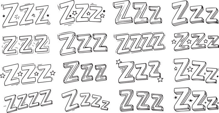 Comic Style Zzz Sleep Lettering Set with Cartoon Onomatopoeia and Dreamy Text Elements