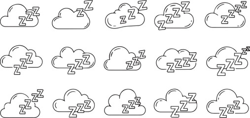 Sleep Icon Set with Cloud and ZZZ Symbols for Bedtime Apps and Night Mode Interface Design