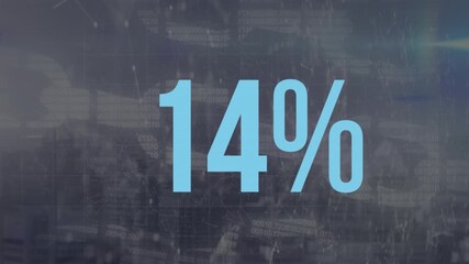 Animation of 15 percent over grey background with data processing - Powered by Adobe