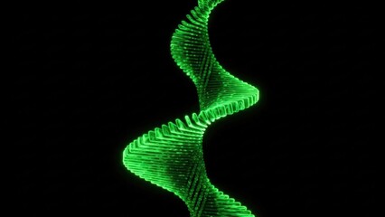 A vibrant green digital waveform oscillates against a dark background