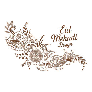 Elegant eid mehndi design elements with floral patterns and ornate details on white background Vector illustration