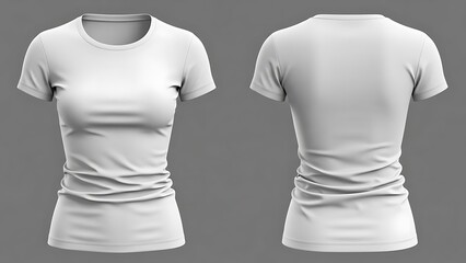 Plain White T-Shirt Mockup Front and Back View on Gray Background