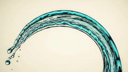 A stream of clear blue water flowing in an arc against a plain background