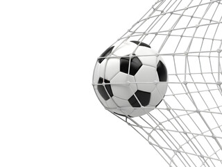 Soccer Ball in Net Isolated on White or Transparent Background