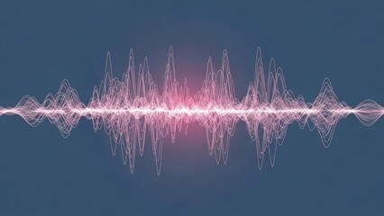 A vibrant pink sound wave glows brightly against a dark blue background