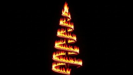 A stylized illustration of a Christmas tree made of flames on a black background