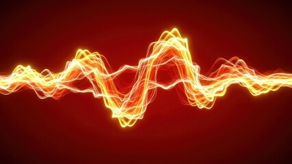 A vibrant and dynamic abstract image of glowing yellow and orange lines on a dark red background