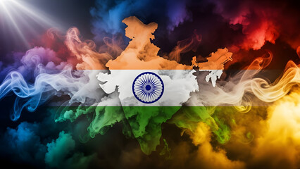 Vibrant Smoke Effect with Indian Flag Overlay and Colorful Atmosphere