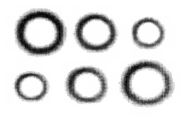 Black halftone circles pattern transparent background, dotted rings creative graphic design element set, abstract grunge texture