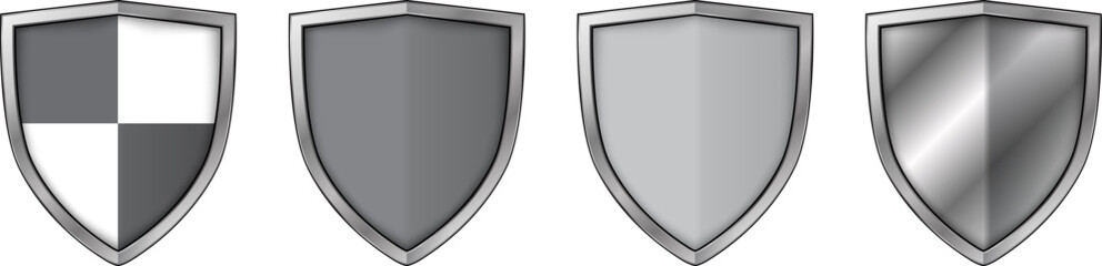 Gray and silver shields, 3D icon set.
