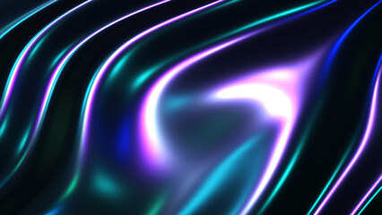 Purple green dark waves background, shiny and lustrous metal pattern texture, silky 3D illustration.