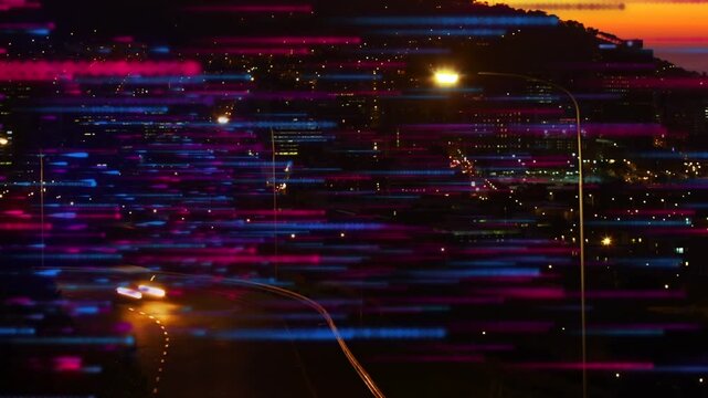 Animation of data processing and digital human frame over blue squares on black background