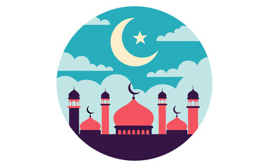 Obraz premium Colorful Ramadan mosque circle illustration