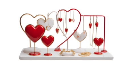 Valentine's Day jewelry display isolated on transparent background