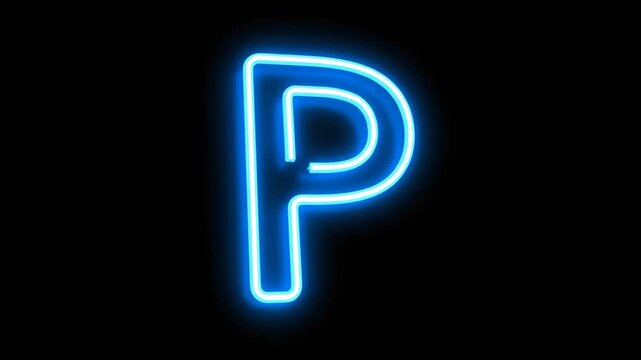 Blue Neon Letter P Animated Glowing Alphabet Isolated on Black Background