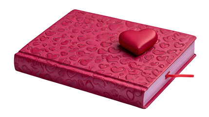 Heart-patterned journal with velvet heart isolated on transparent background