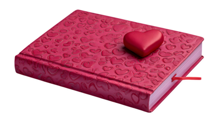 Heart-patterned journal with velvet heart isolated on transparent background