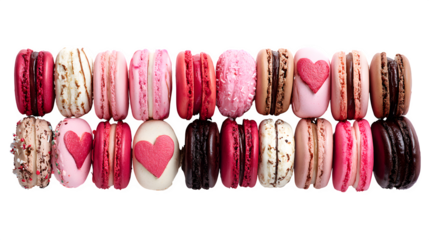 Assorted Macarons in Rows isolated on transparent background