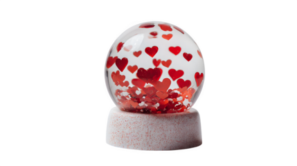 Snow globe with red hearts isolated on transparent background