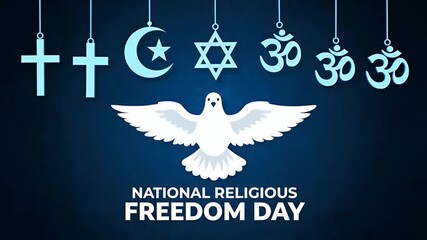 Celebrating religious freedom day with symbols and a dove.
