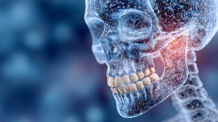 Digital human skull with network connections concept for medical and scientific research analysis