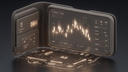 Digital Wallet Concept with Stock Market Chart and Tech Elements Emphasizing Modern Finance