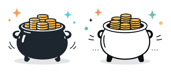 Cartoon cauldrons filled with gold coins on white background © Влада Яковенко
