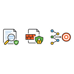 Document Verification, Firewall Security and Data Flow Target Optimization Icons