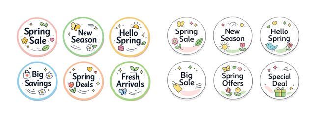 Colorful spring-themed icons for seasonal promotions and discounts banner
