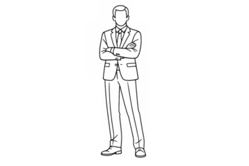 Outline drawing of a business professional male in a suit and tie, depicting corporate leadership and success