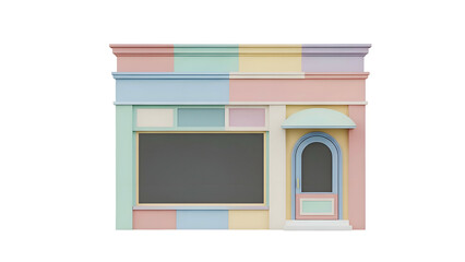 Colorful Shopfront with Pastel Hues and Signage.