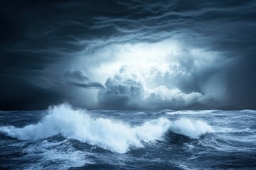 Fototapeta premium Dramatic Thunderclouds Over a Choppy Sea Creating a Foreboding Atmosphere for Nature Photography