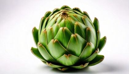 Obraz premium Fresh Green Artichoke on White Background - A Culinary Delight and Healthy Vegetable.