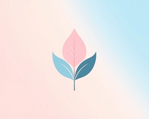 Abstract botanical illustration of a delicate pink and blue leaf design on a soft gradient background, representing nature and growth