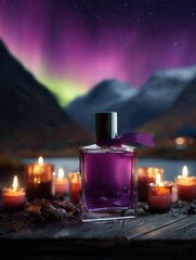 Perfume bottle with candles northern lights
