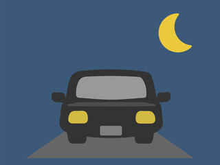 夜間の自家用車のイラスト