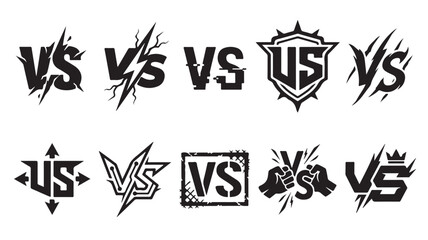 Obraz premium Versus Logos in Various Styles and Designs with Bold Typography and Monochromatic Color Scheme for Competitive Branding