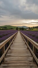 Generative AI Serene Landscape of Lavender Fields and Sunset View