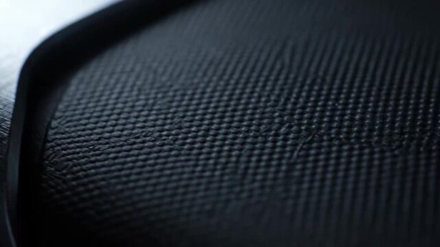Close-up macro shot of a sleek metallic surface with etched patterns, evolving into a detailed textured grid